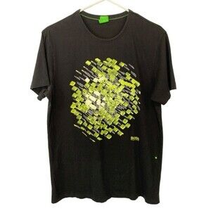 Boss Hugo Boss | Black Green Abstract Modern Fit T Shirt S